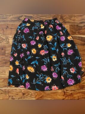 Southern Lady Black Skirt with Yellow, Purple & Blue Floral Print